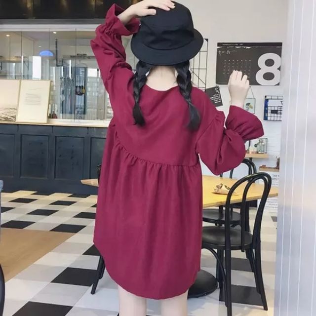 Đầm babydoll tay dài uzzlang phong cách Hàn Quốc