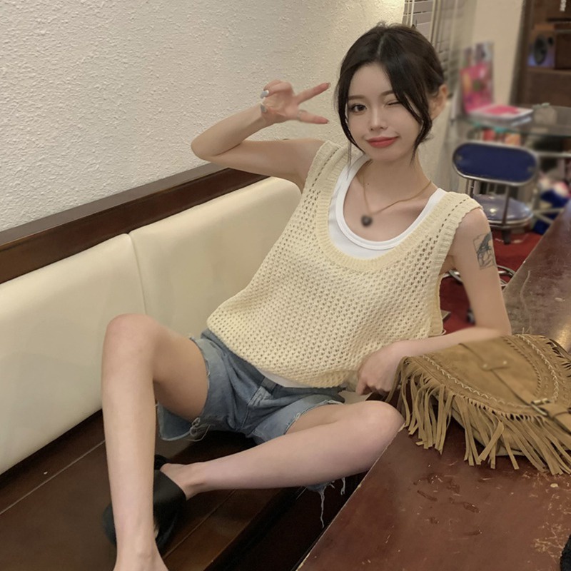 Áo Tank Top Không Tay Dáng Rộng Màu Sắc Đơn Giản Cho Nữ