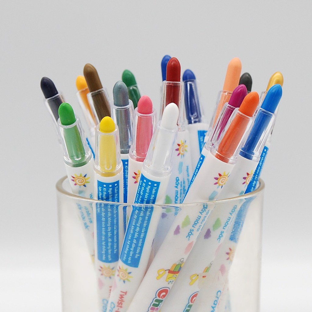 Bút Sáp Màu Duka: Bút Sáp Màu Xoay Twist Crayon 12 Màu - Túi Nhựa PVC