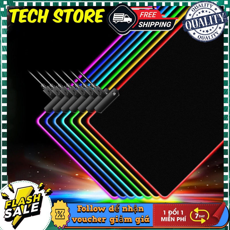 Bàn di chuột gaming, tấm lót chuột cỡ lớn RGB phát sáng nhiều màu, có lớp cao su chống trượt siêu bền