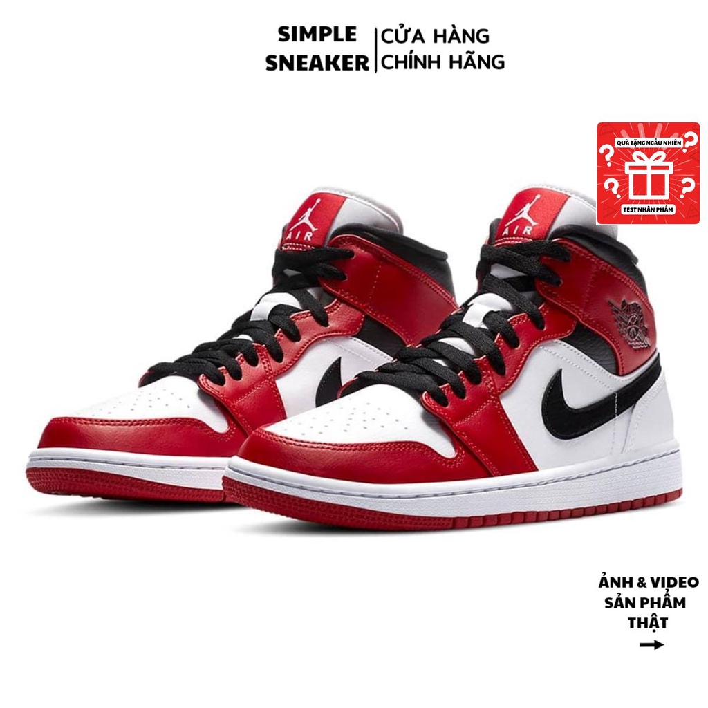 Giày Nike Jordan 1 Chính Hãng 🔴FREESHIP🔴 Jordan 1 Mid Chicago White Toe - Giày Sneaker Thể Thao Nike - Simple Sneaker