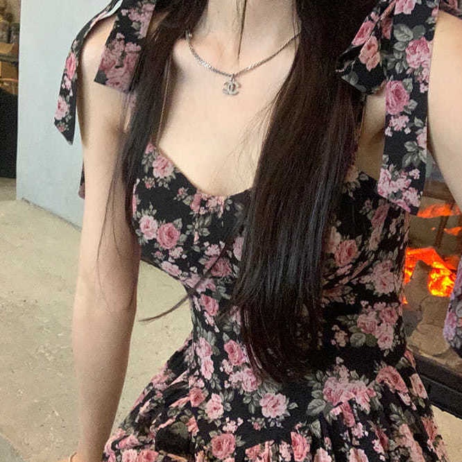 Đầm Hoa Hai Dây Thắt Nơ Thời Trang Mùa Hè Mới 2021