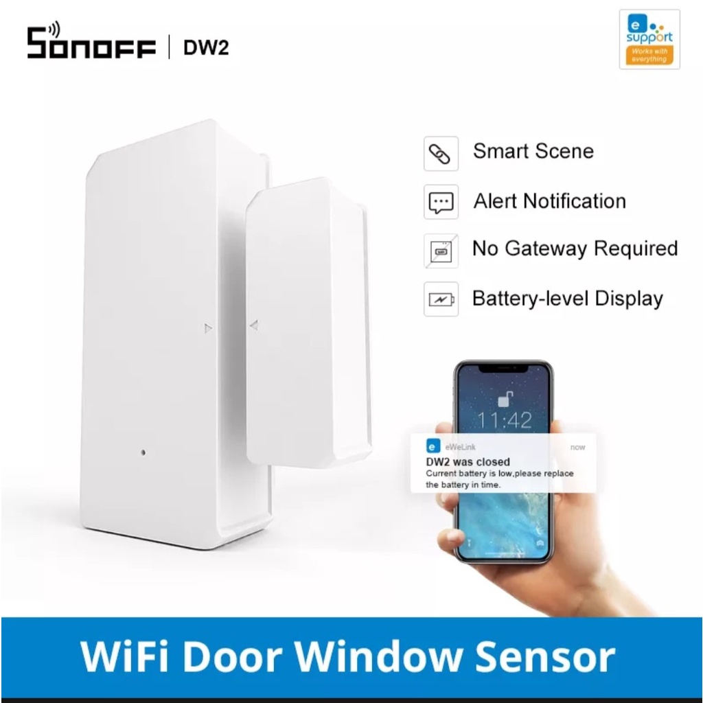 Cảm biến cửa Sonoff DW2 kết nối Wifi, App eWelink, GoogleAssistant, Alexa, Home Assistant