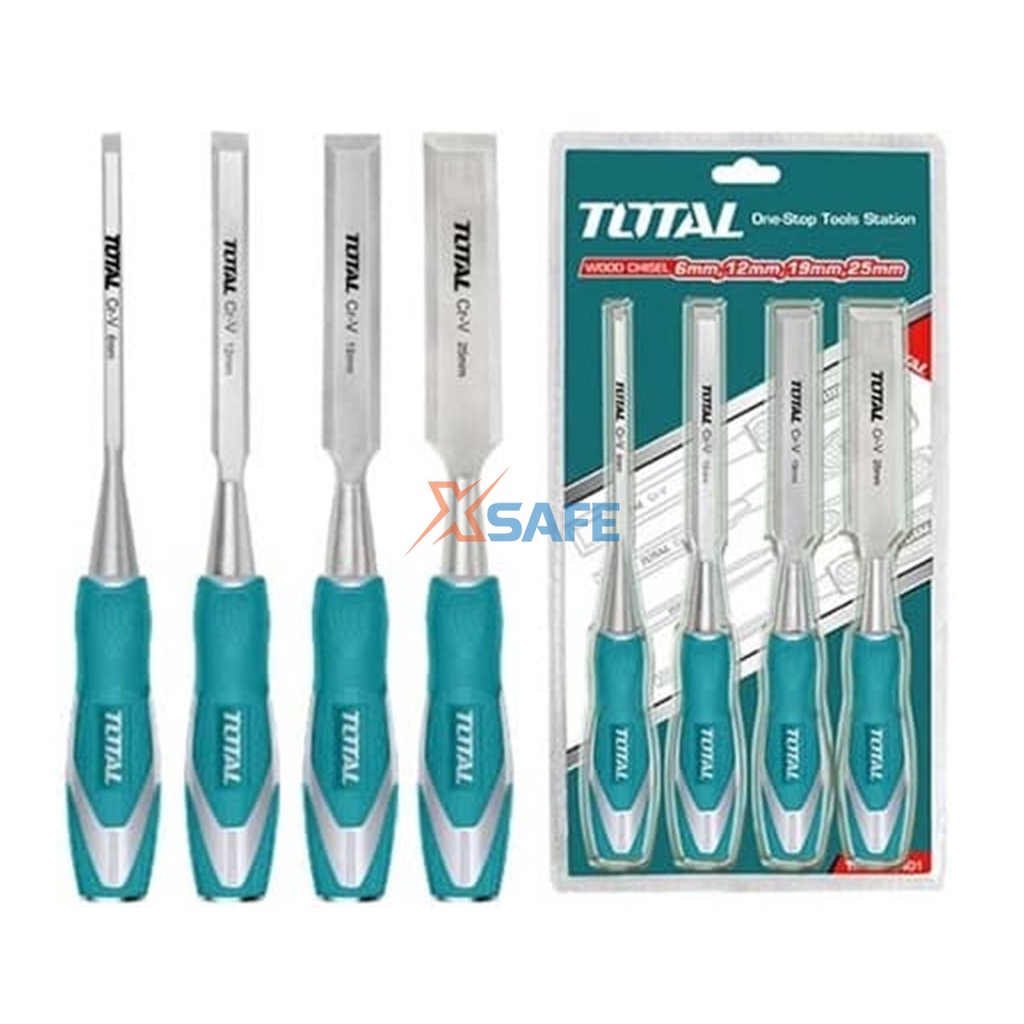 Bộ 4 đục gỗ cầm tay TOTAL THT41K0401 đủ kích cỡ, thép Cr-V siêu cứng chống rỉ sét điêu khắc tiện gỗ đa năng chuyên dụng
