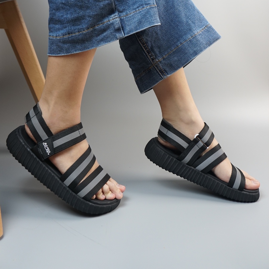 Sandal Saado nam nữ GALAXY GX01, Radiant Black phản quang đen, Dép quai hậu đế yezi không hôi chân