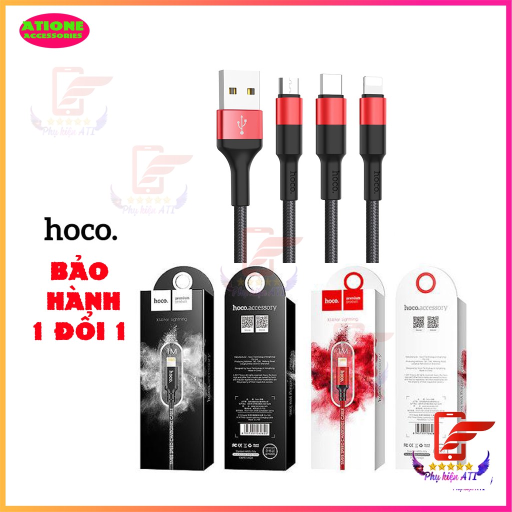 Cáp Sạc Hoco Lightning / Type C / Micro Usb X14 Chính Hãng