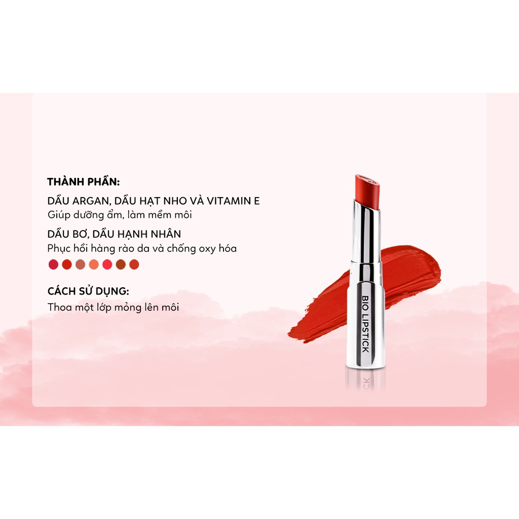 Son Thỏi Bio Lipstick BioCos - Son Lì Không Chì - Lâu Trôi - Không Khô Môi - Không Thâm Môi, Chiết Xuất Từ Thiên Nhiên