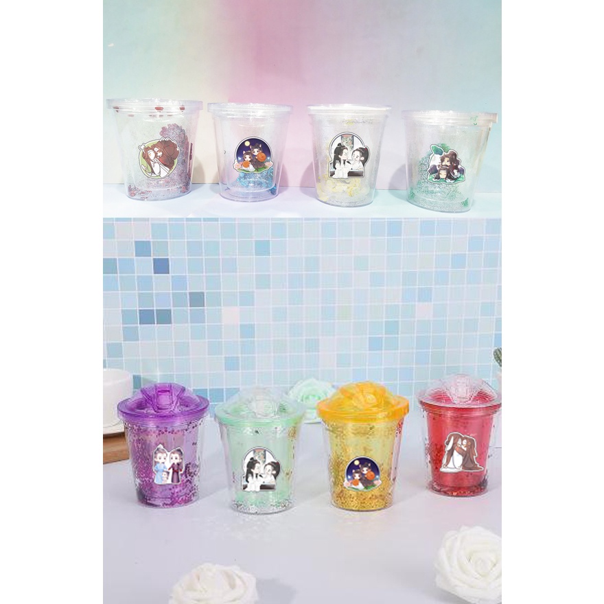 cốc 2 lớp kim tuyến trần tình lệnh CNKI46 tiêu chiến vương nhất bác cute hoạt hình Cốc sứ quả bơ