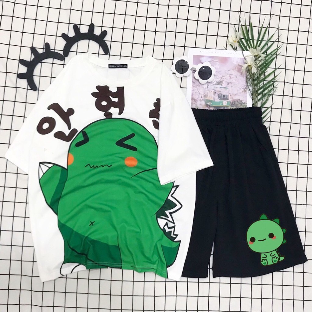 Set đồ unisex Klong Pokemon, gồm quần cartoon kèm áo thun nam form rộng tay lỡ Molly Fashion | BigBuy360 - bigbuy360.vn