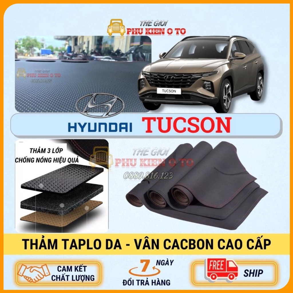 Thảm taplo Hyundai TUCSON 2019 - 2021 da Cacbon cao cấp, chống nóng ô tô hiệu quả