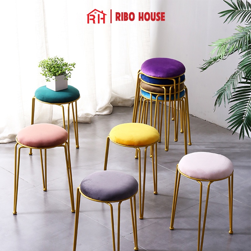 Ghế bàn trang điểm RIBO HOUSE thiết kế 3 chân tinh tế, ghế sofa trang trí phòng ngủ decor quán cà phê RIBO179