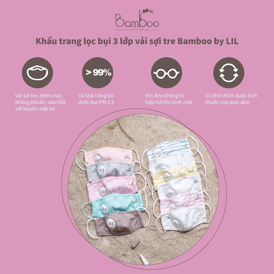 Khẩu trang kháng khuẩn Little Love 3 lớp vải sợi tre có bộ lọc bụi cho bé từ 1 - 5 tuổi