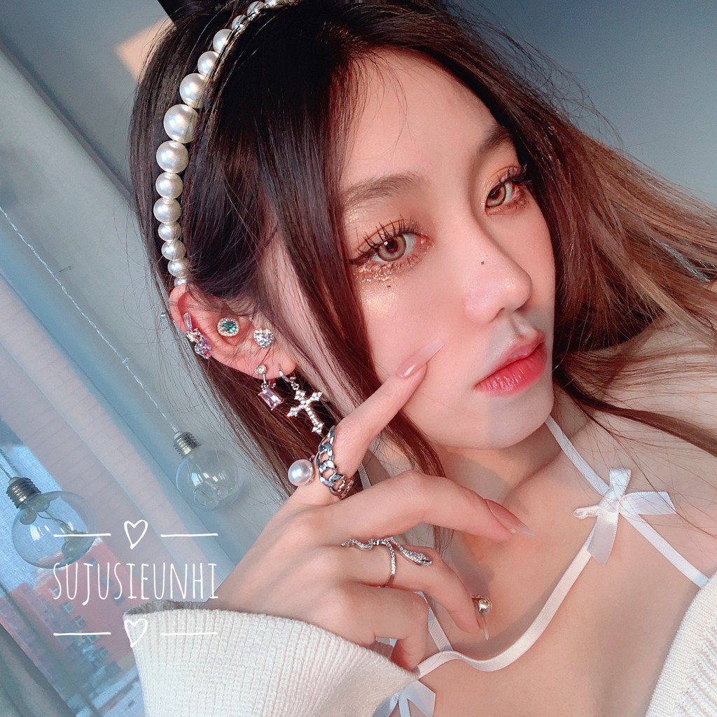 Vòng cổ choker ngọc buộc dây 2 trong 1(có thể đeo đầu)