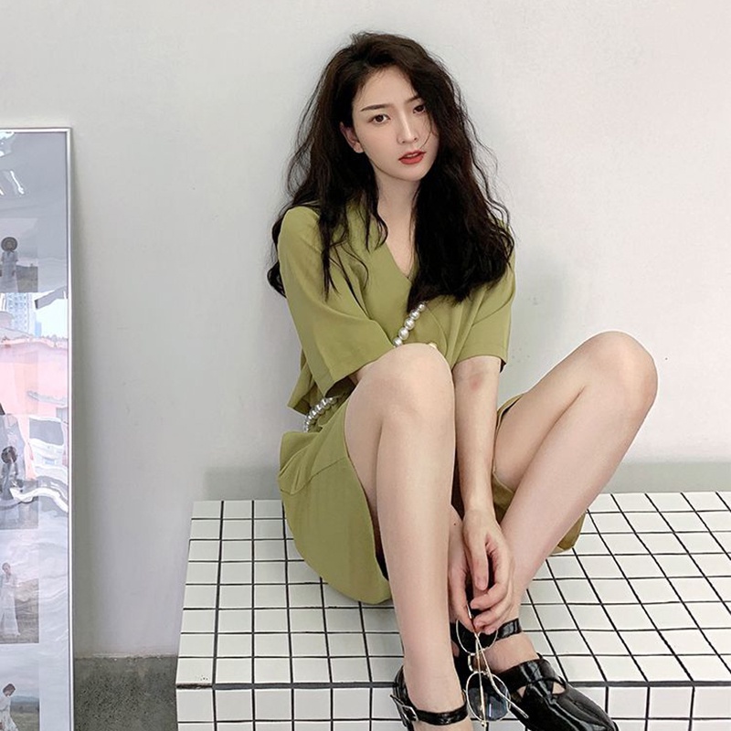 IELGY Bộ Áo Khoác Tay Ngắn + Quần Dài Eo Cao Ống Rộng Thời Trang Cho Nữ