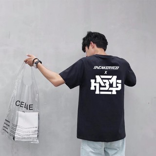 Áo thun đen #HNMG SNEAKER tay lỡ form xuông rộng có size basic, áo phông nam nữ oversize