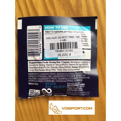 Gói 4 viên muối điện giải GU ROCTANE