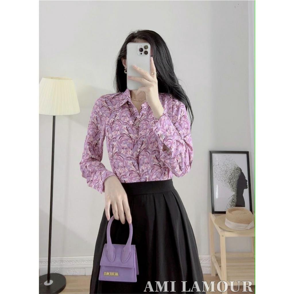 Áo sơmi hoa nhí SANA, áo sơmi AMI LAMOUR lụa crep cao cấp
