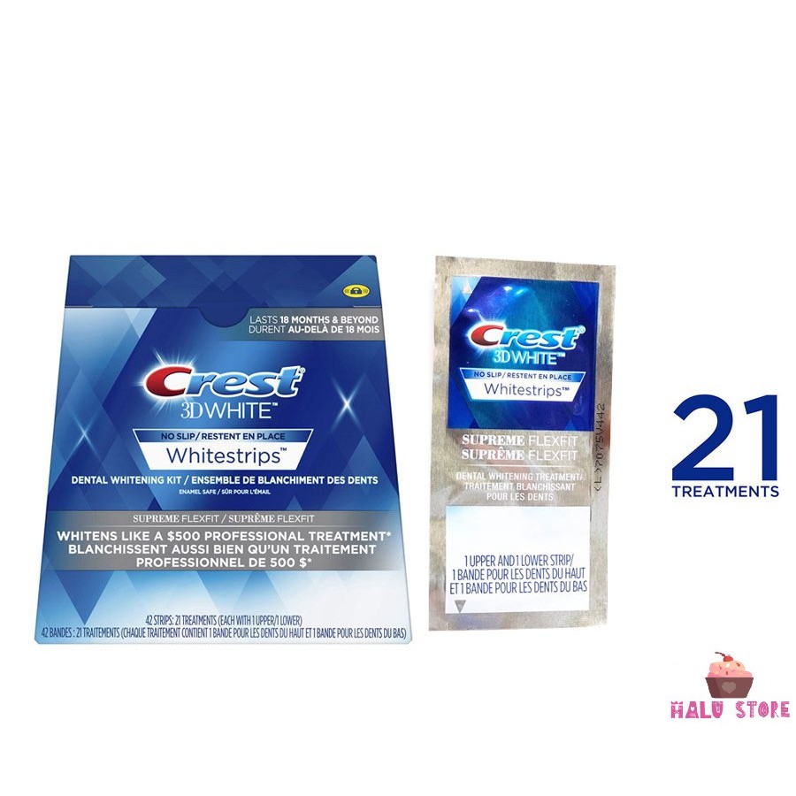 Combo 14 miếng (7 gói/7 ngày) dán trắng răng Crest 3D White Whitestrips loại Supreme Flexfit (Bright) - Mỹ