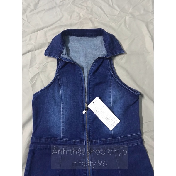 *kèm ảnh thật* Jumpsuit jeans nữ sát nách ống suông loe vừa tôn dáng