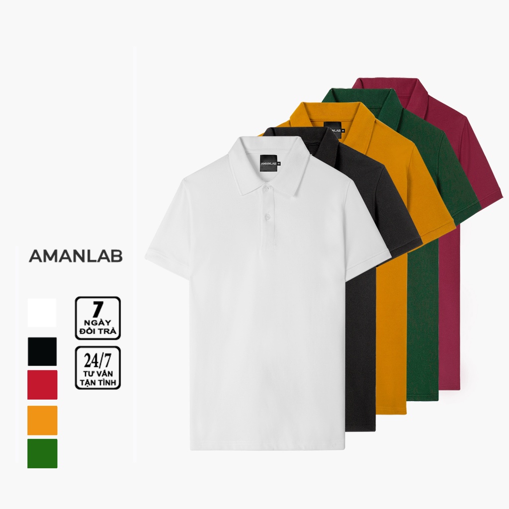 Áo thun polo nam ngắn tay, cổ bẻ, nhiều màu, vải cotton cá sấu, form regular Basic AMANLAB