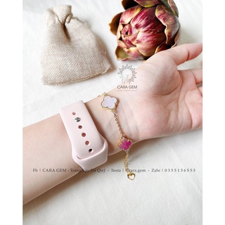 Lắc tay cỏ bốn lá bạch ngọc mix ruby cara.gem