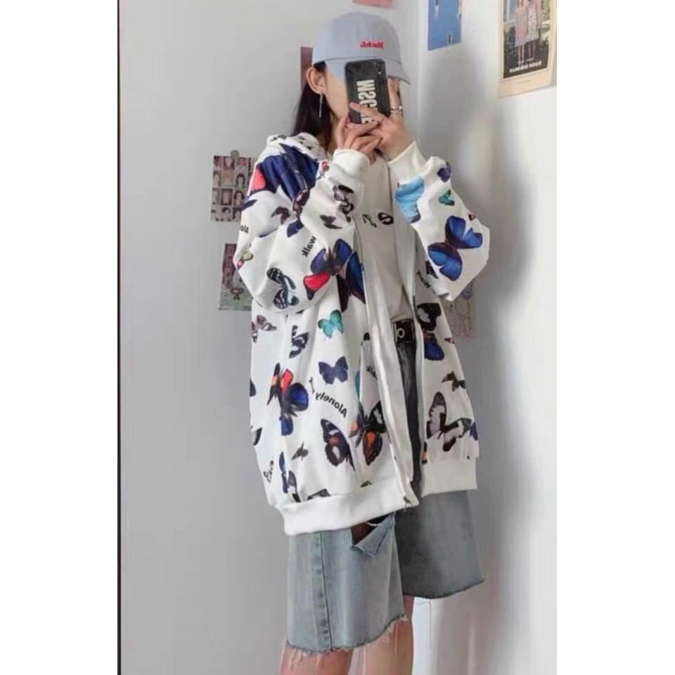 Áo Khoác Nỉ Bướm Sặc Sỡ Nhiều Màu Dáng Rộng Thu Đông Kéo Khoác Có Mũ | BigBuy360 - bigbuy360.vn