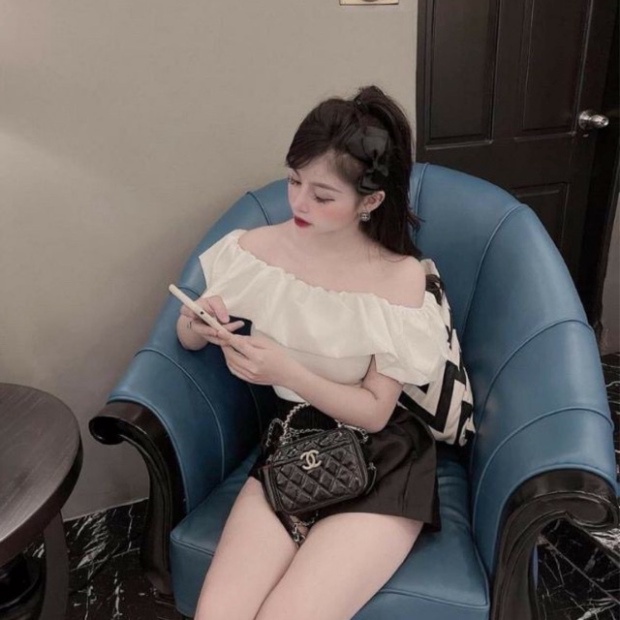 Áo trễ vai dáng ôm pha xinh xắn_036 chất mát, phom đẹp, nội y xanh