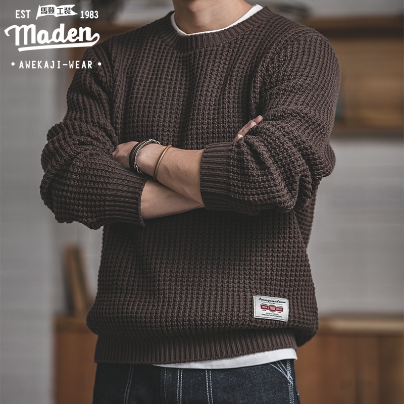 Áo Sweater  Maden Dệt Kim Dáng Rộng Phong Cách Retro Nhật Bản Chất Lượng Cao Cho Nam