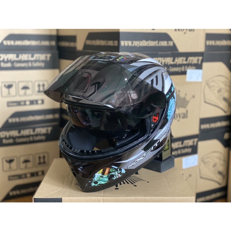 MŨ FULLFACE 2 KÍNH M266 ĐEN BÓNG LÊN TEM HÃNG XE XÁM BẠC CỰC ĐẸP, MUA 1 NÓN TẶNG 1 Quà, BH 12 tháng