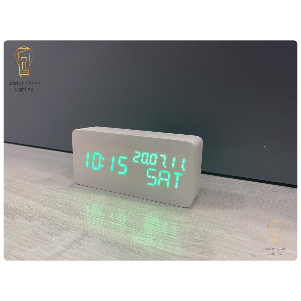 Đồng Hồ Gỗ Energy Green Lighting Led Để Bàn Hình Chữ Nhật DH-92 Hiển Thị Ngày Tháng Nhiệt Độ Cùng Lúc