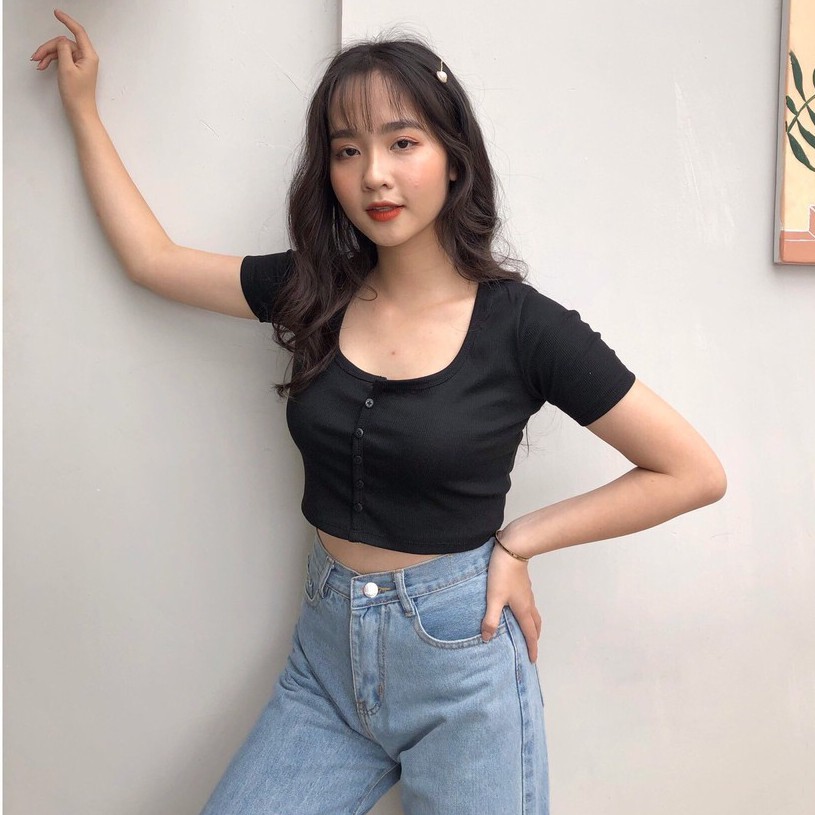 ÁO CROPTOP TAY LƠ CHẤT LIỆU LEN TĂM KIỂU DÁNG ÁO CROPTOP CÚC DỌC 6 MÀU LOẠI MỚI - ÁO CROPTOP CÚC NGỰC | MÃ A318