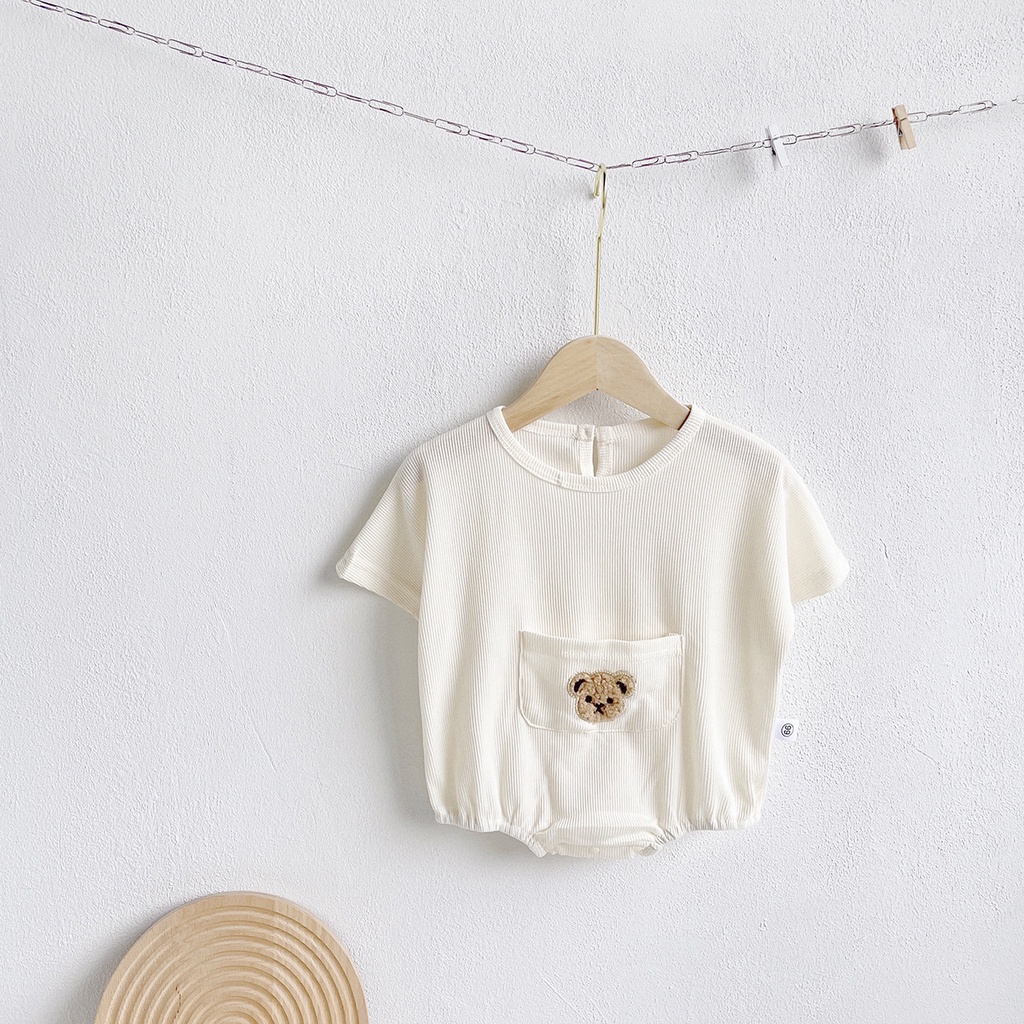 Áo Liền Quần Tay Cánh Dơi In Hình Gấu Dễ Thương Thời Trang Mùa Hè Cho Bé Sơ Sinh