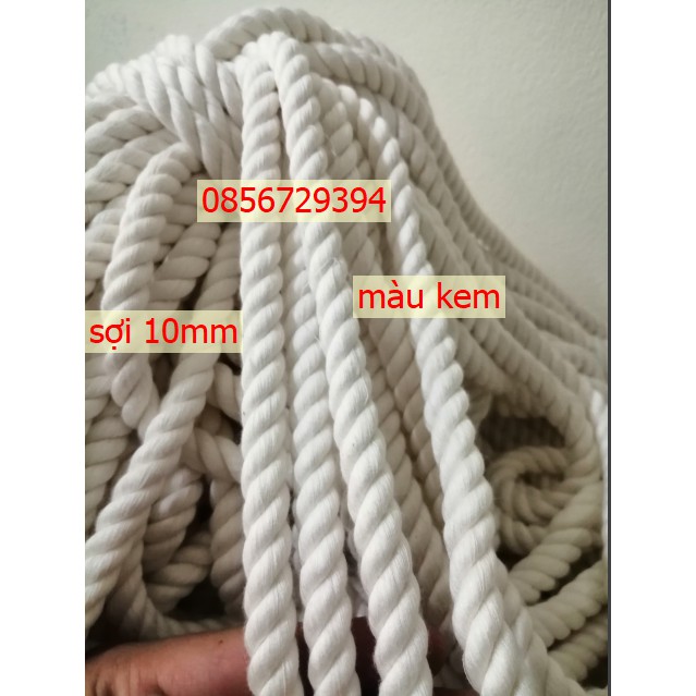 Dây thừng macrame se cotton, dây thừng trang trí màu kem size 10mm