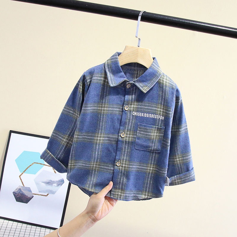 Áo Sơ Mi cotton Tay Dài Sọc Ca Rô Thời Trang Xuân Thu Cho Bé Trai