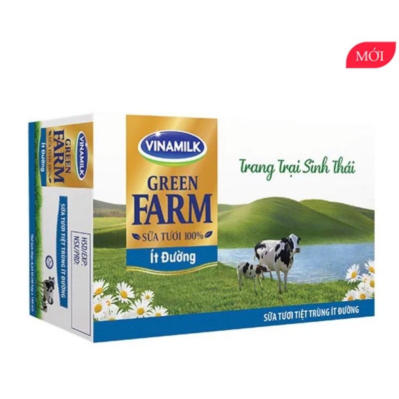 Thùng 48 hộp Sữa Tươi Tiệt Trùng Vinamilk Green Farm ít đường 180ml