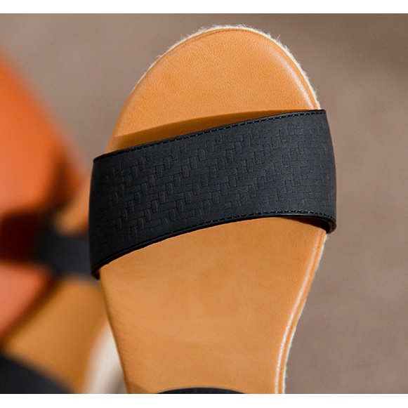 Giày sandal Siketu đế xuồng bọc cói 5cm, quai dán tiện lợi