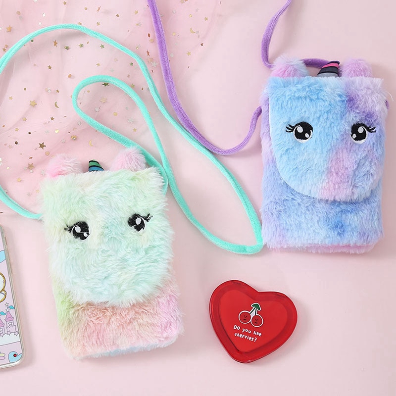 Túi đeo chéo hình kỳ lân phủ lông dễ thương thời trang cho bé gái