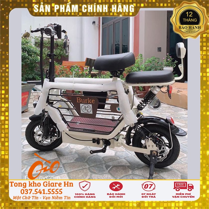 Xe đap điện mini Burke 2022, Pin Lithium cao cấp 48v-20A, Bảo hành chính hãng 3 năm, xe 3 ghế
