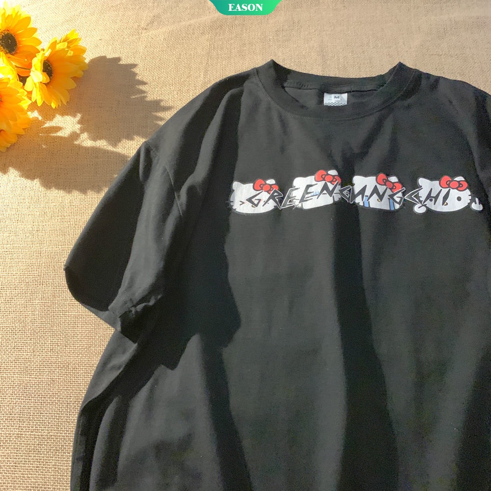 Áo Thun Tay Ngắn Dáng Rộng In Họa Tiết Hoạt Hình Hello Kitty Phong Cách Nhật Bản Thời Trang Mùa Hè Cho Nữ