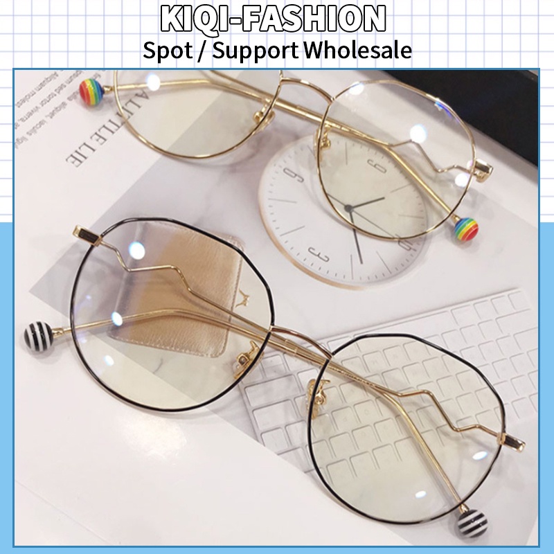 (KIQI-FASHION) COD Mắt Kính Chống Bức Xạ Gọng Tròn Bằng Kim Loại Thời Trang Mới Cho Nam Nữ