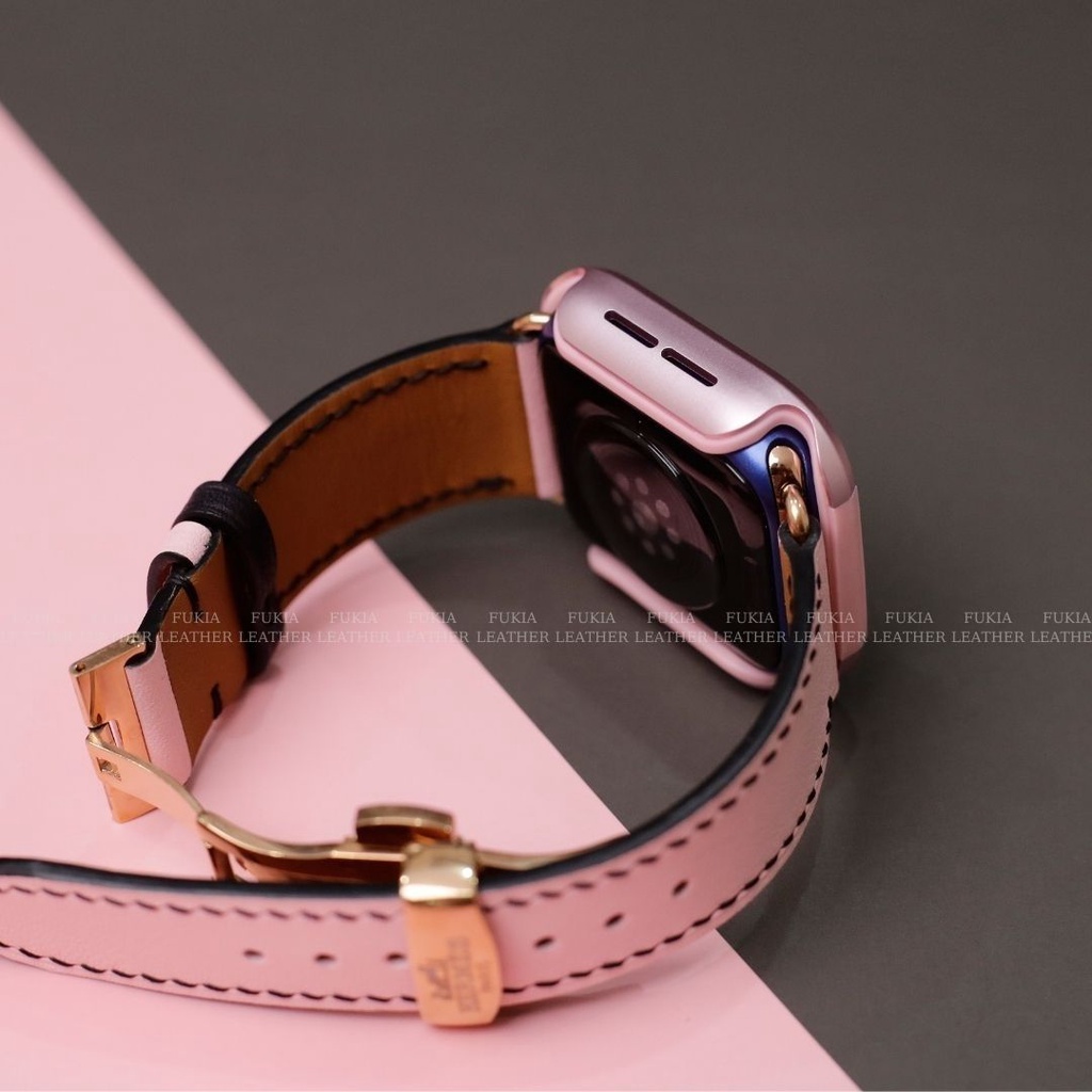 Dây da thủ công Swift Hồng Mix Đen dành cho Apple Watch, đồng hồ thông minh, đồng hồ cơ