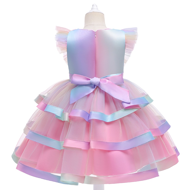 Đầm Công Chúa Phối Ren Đính Kim Sa Nhiều Màu Sắc Cho Bé Gái L5262