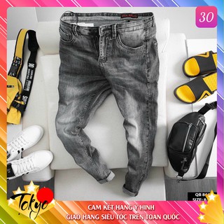 Quần jean nam xám đậm trơn rách gối chất bò cao cấp co dãn 4 chiều cực đẹp, quần rin nam mới TK19 Nhiều mẫu