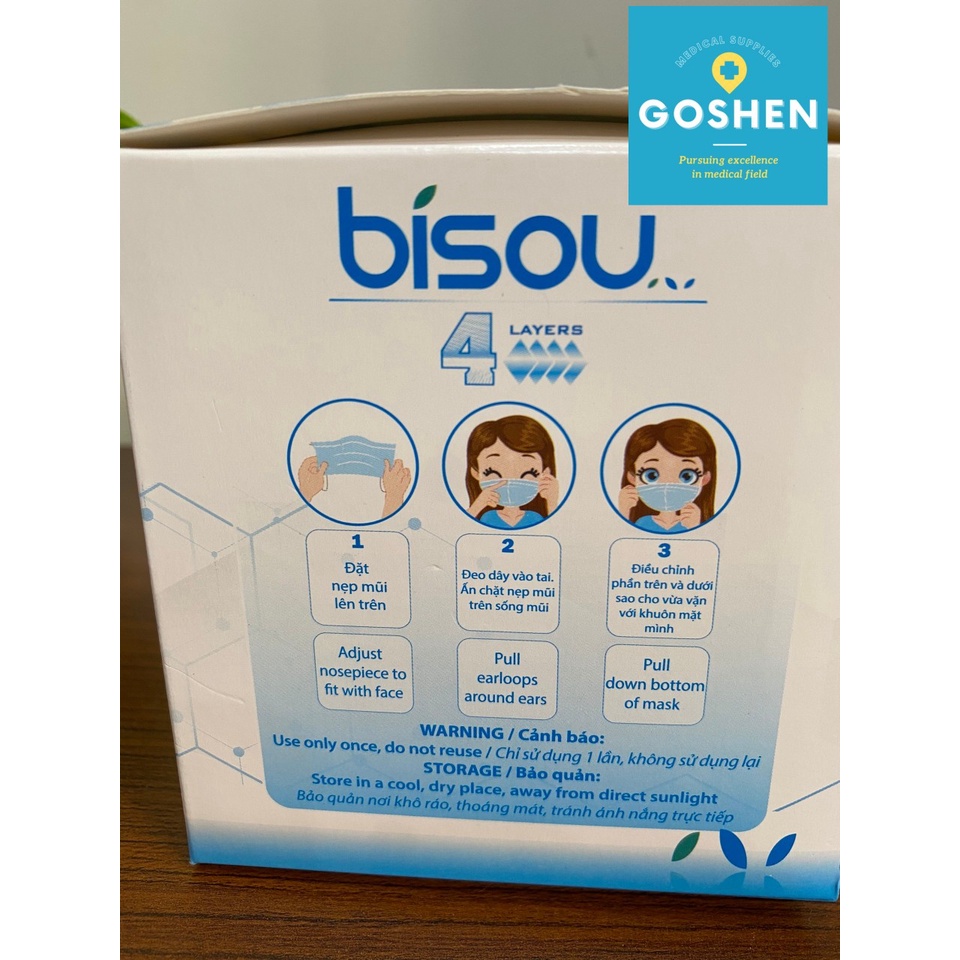Khẩu trang y tế BISOU 4 lớp kháng khuẩn 1 hộp 50 cái