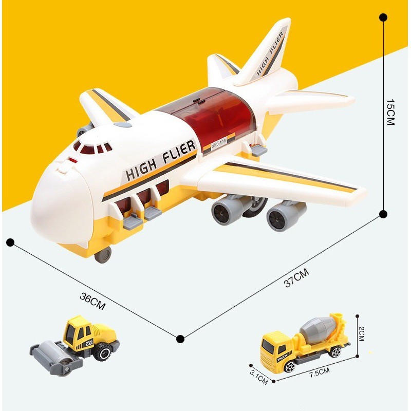 Đồ Chơi Máy Bay Vận Tải Chạy Đà Quán Tính Chở Xe Công Trình Có Nhạc Và Đèn - No.YF8336