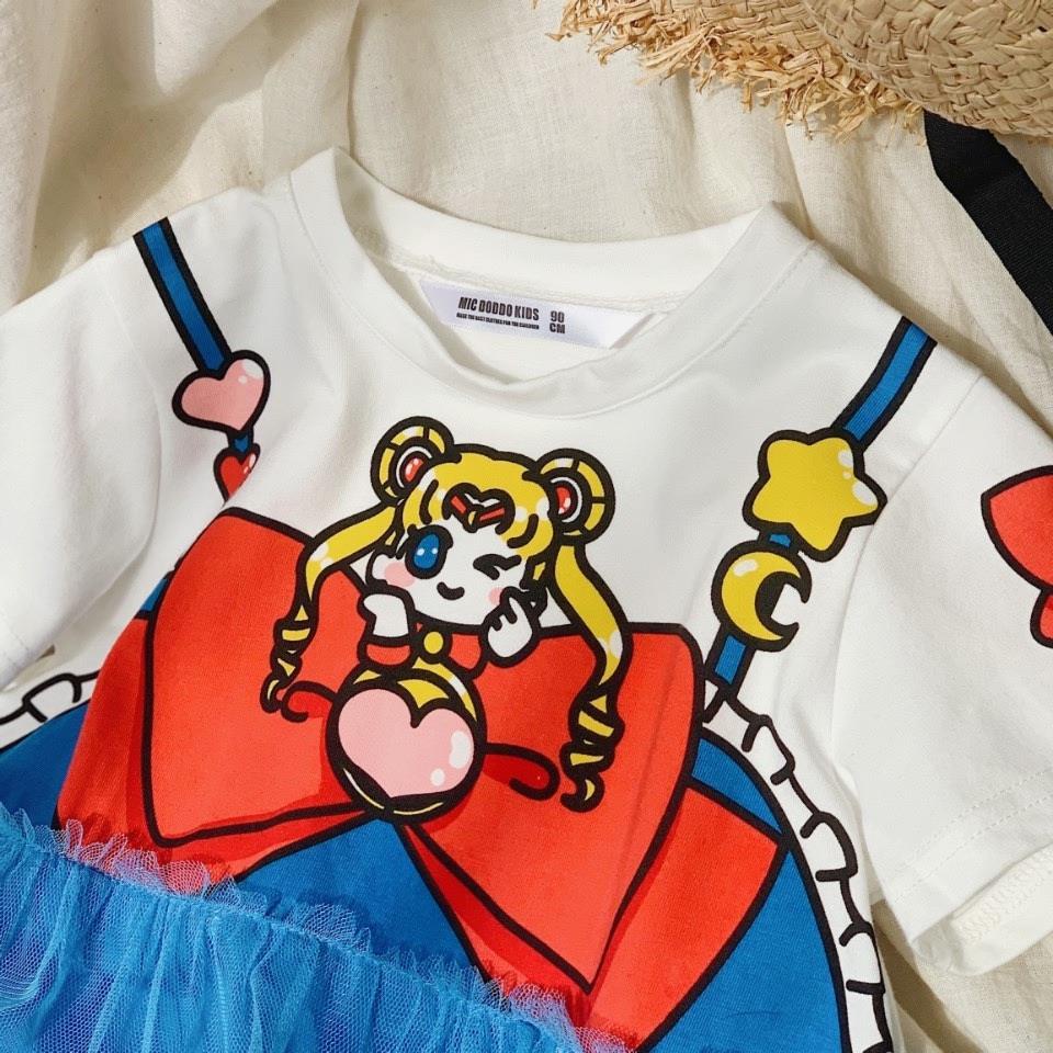 Đầm Công Chúa Phối Lưới Họa Tiết Hoạt Hình Phong Cách Hàn Quốc Xinh Xắn