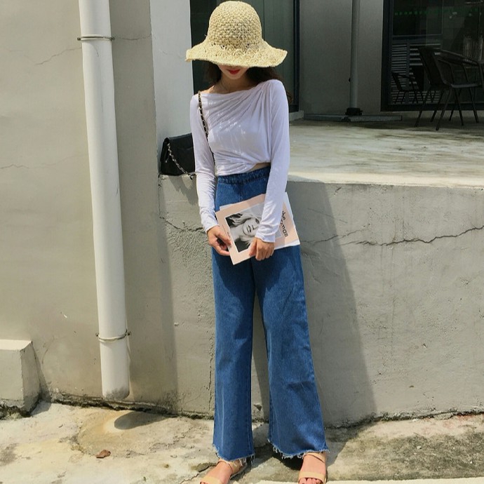 Quần jeans nữ ống rộng lưng cao | BigBuy360 - bigbuy360.vn