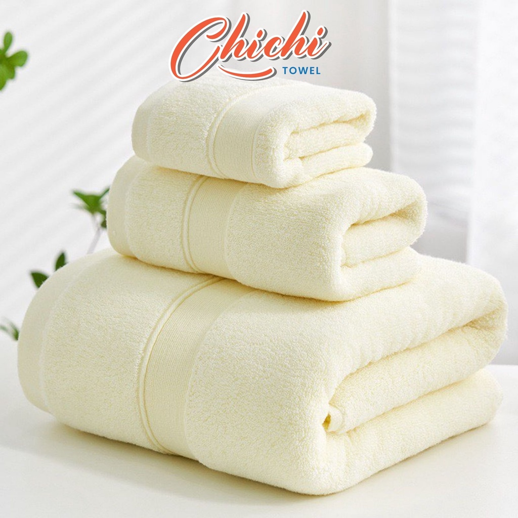 Khăn Tắm, Khăn Mặt Khăn Lau Đầu ChichiTowel Hàng Cao Cấp - Siêu Dày, Mềm Mịn, Thấm Hút,Không Phai Màu Không Sổ Lông