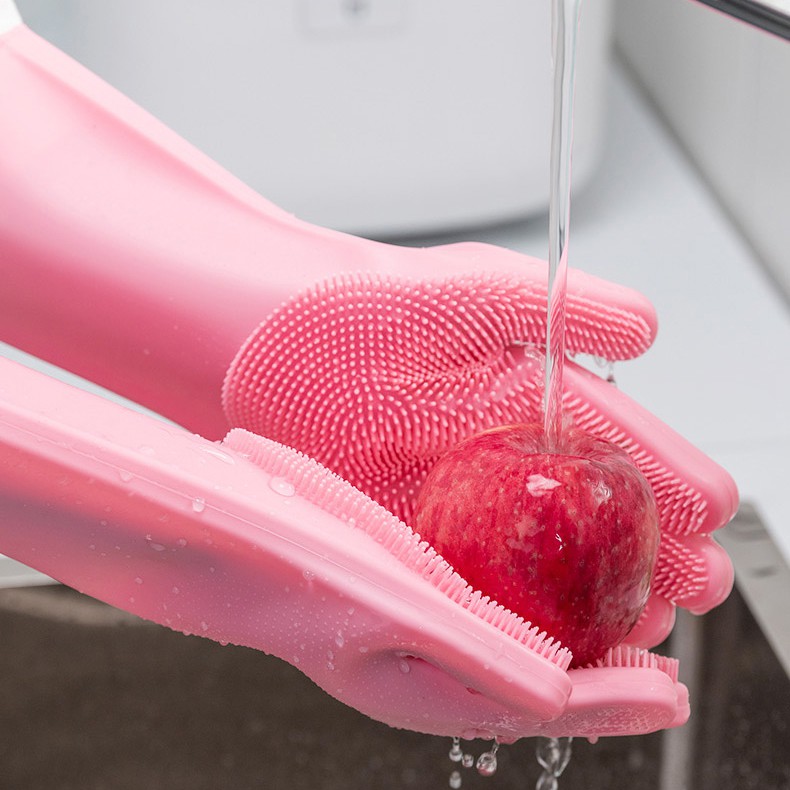 Găng tay rửa bát Silicon kèm miếng rửa bát tiện dụng, găng tay rửa chén cao cấp FASOLA