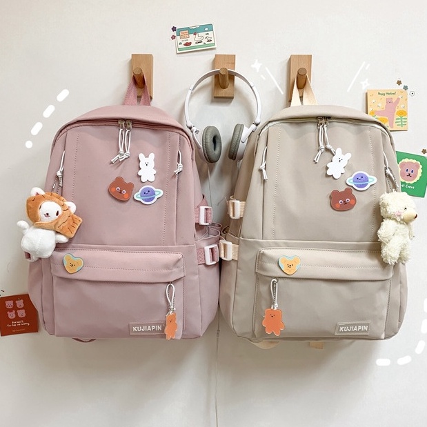 Ba lô YADOU bằng nylon nhẹ với ghim cài hình gấu dễ thương thời trang Hàn Quốc
